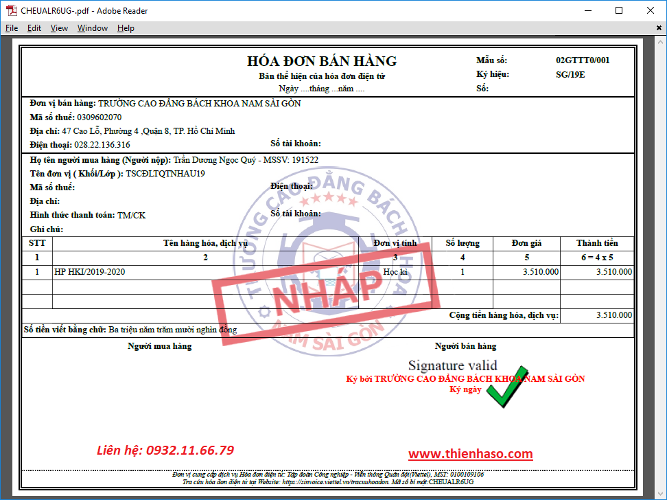 Tích hợp hóa đơn điện tử vào phần mềm quản lý đào tạo Tích hợp hóa đơn điện tử vào phần mềm quản lý đào tạo